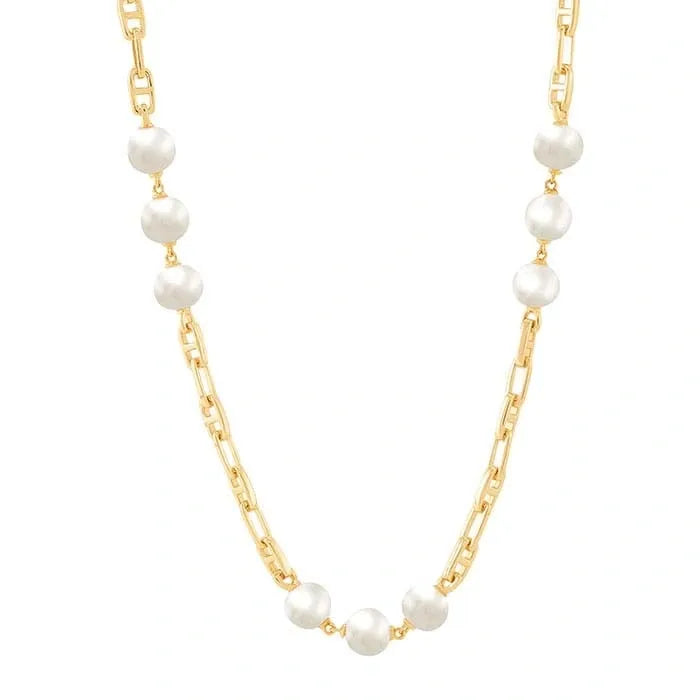 Yellow Gold / Pearl Link Necklace