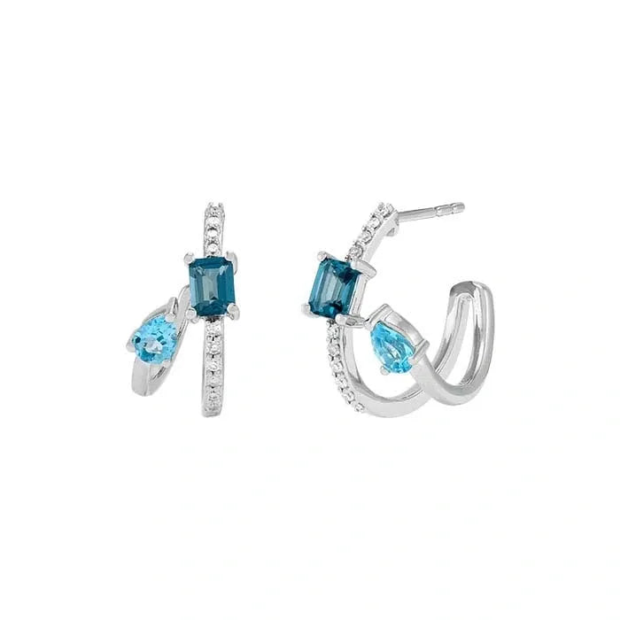 White Gold / Diamond / Blue Topaz Earrings