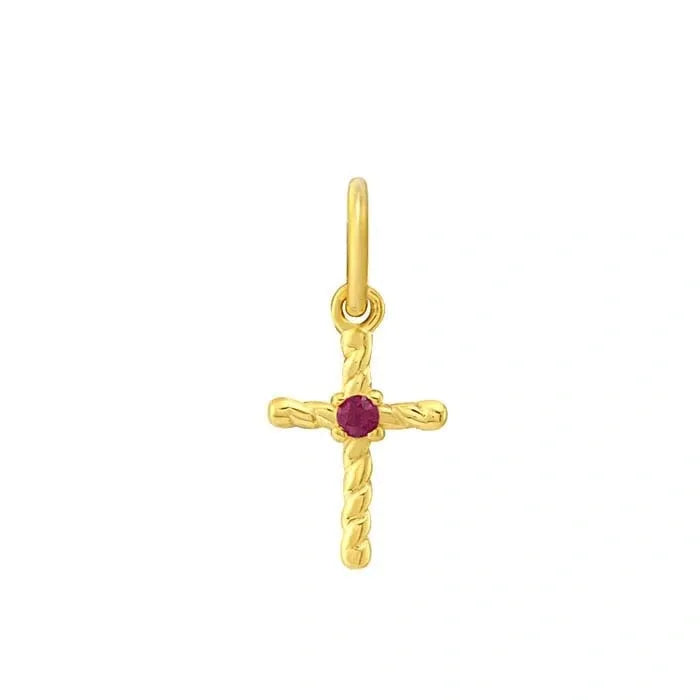 Yellow Gold / Ruby Cross Charm