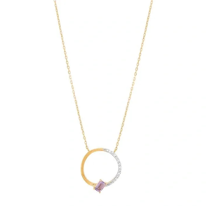 Yellow Gold / Amethyst / Diamond Circle Necklace