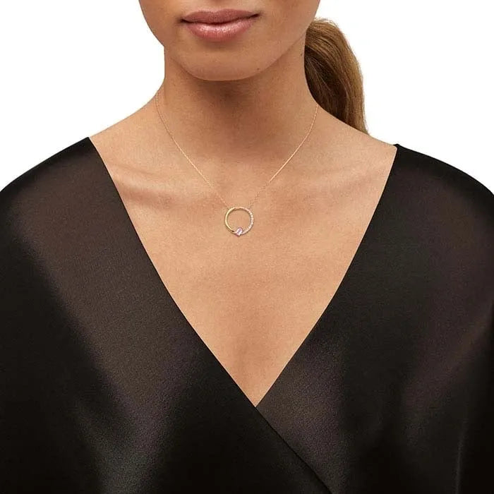 Yellow Gold / Amethyst / Diamond Circle Necklace