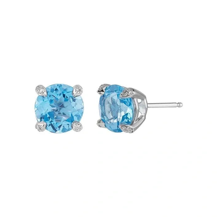 White Gold / Blue Topaz / Diamond Earrings