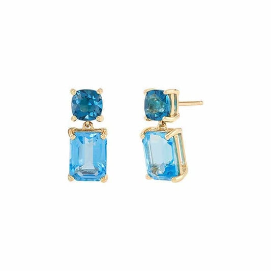 Yellow Gold / Blue Topaz Classic Earrings