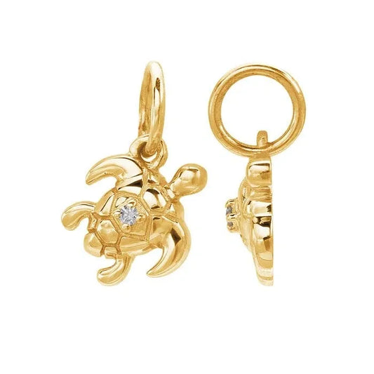 14K Yellow Gold Diamond Turtle Charm