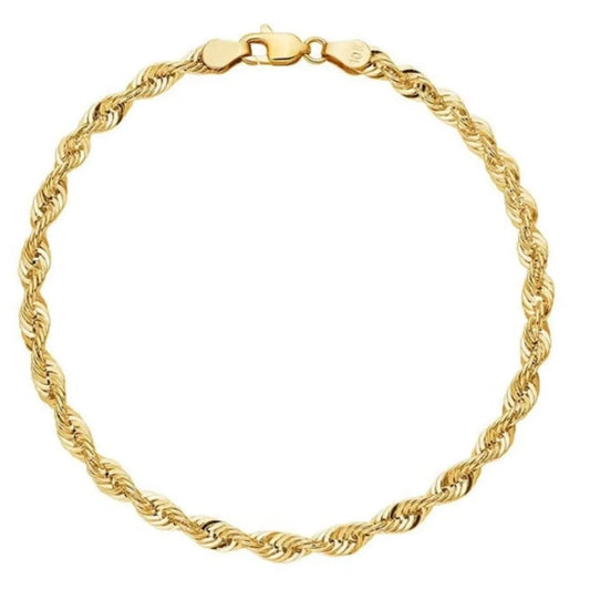 Yellow Gold 4mm Diamond Cut Rope Chain Bracelet